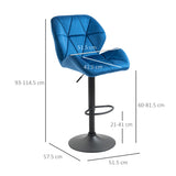easycomfort easycomfort set 2 sgabelli da bar girevoli con altezza regolabile rivestimento velluto e base rotonda 51 5x57 5x93 114 5cm blu