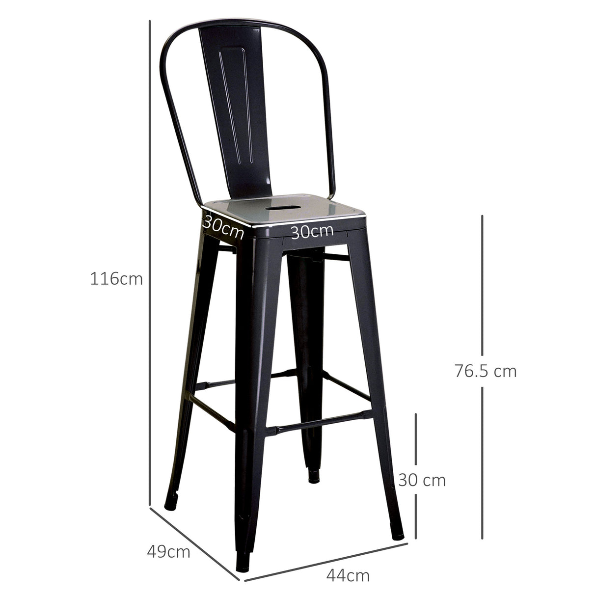 easycomfort easycomfort set 2 sgabelli da bar industriale con schienale rimovibile e poggiapiedi in metallo 44x49x116 cm nero