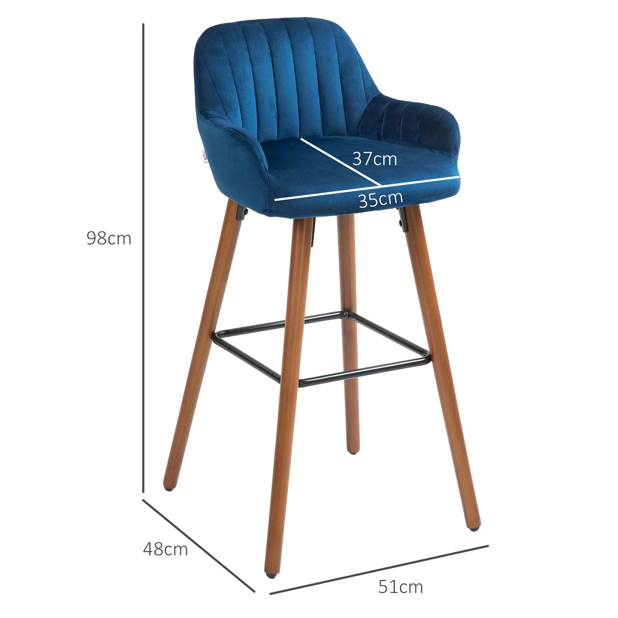 easycomfort easycomfort set 2 sgabelli da bar moderni in velluto con schienale e braccioli base in legno e poggiapiedi blu scuro
