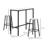 easycomfort easycomfort set 3 pezzi con tavolo rettangolare e 2 sgabelli da bar in truciolato mdf e acciaio bianco e nero