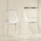 easycomfort easycomfort set 4 sedie da pranzo moderne con schienale traforato in plastica e gambe in metallo bianco