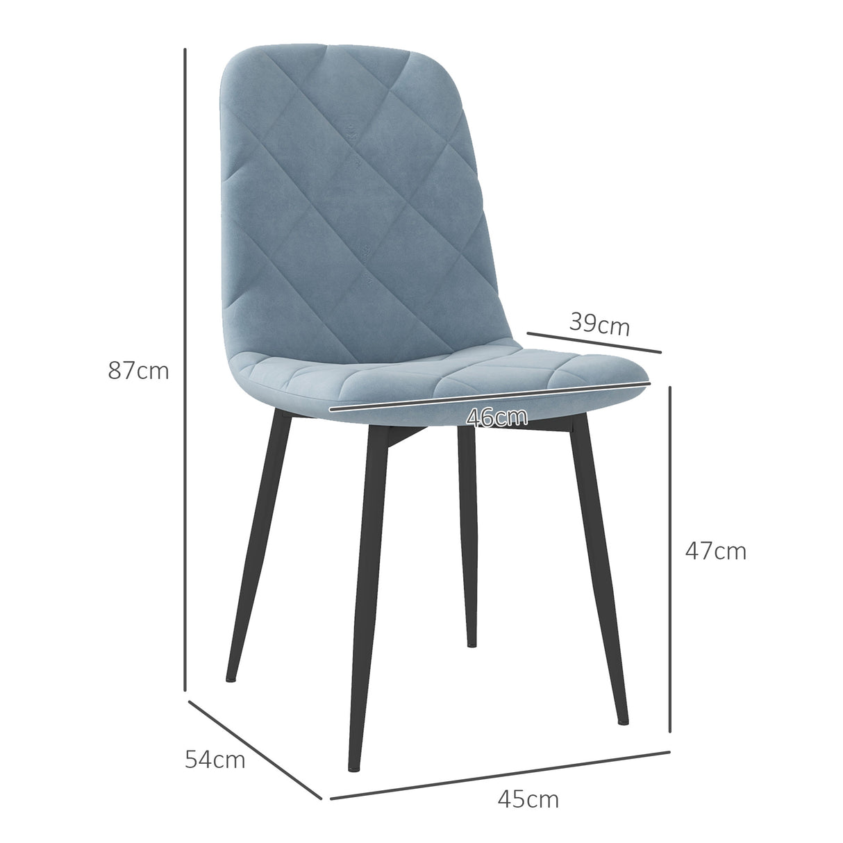 easycomfort easycomfort set 4 sedie per cucina imbottite in tessuto effetto velluto e acciaio 45x54x87 cm azzurro