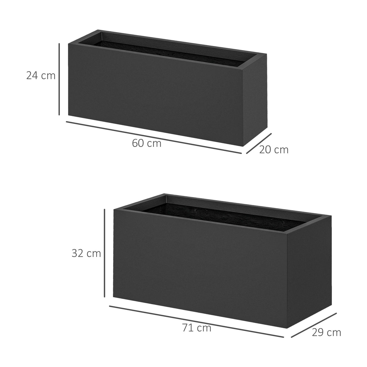 easycomfort easycomfort set da 2 vasi da giardino rettangolari impilabili per esterno e interno nero