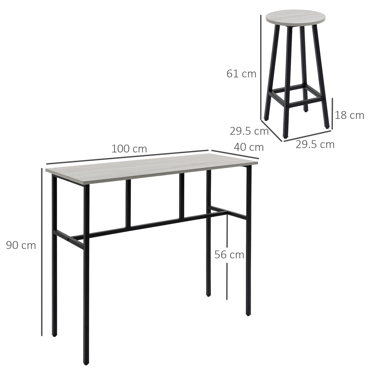 easycomfort easycomfort set da bar 6 pezzi con 4 sgabelli da bar e 2 tavoli alti in legno truciolato e acciaio per cucina e soggiorno grigio