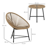 easycomfort easycomfort set da giardino 3 pezzi in rattan pe e acciaio con 2 sedie ovali e tavolino da caffe nero e color legno