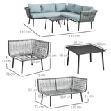 easycomfort easycomfort set da giardino 4 pezzi in rattan con tavolino da caffe 2 divani ad angolo e poltroncina nero grigio e blu