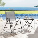 easycomfort easycomfort set da giardino con tavolo con piano in vetro e 2 sedie pieghevoli con schienale regolabile grigio