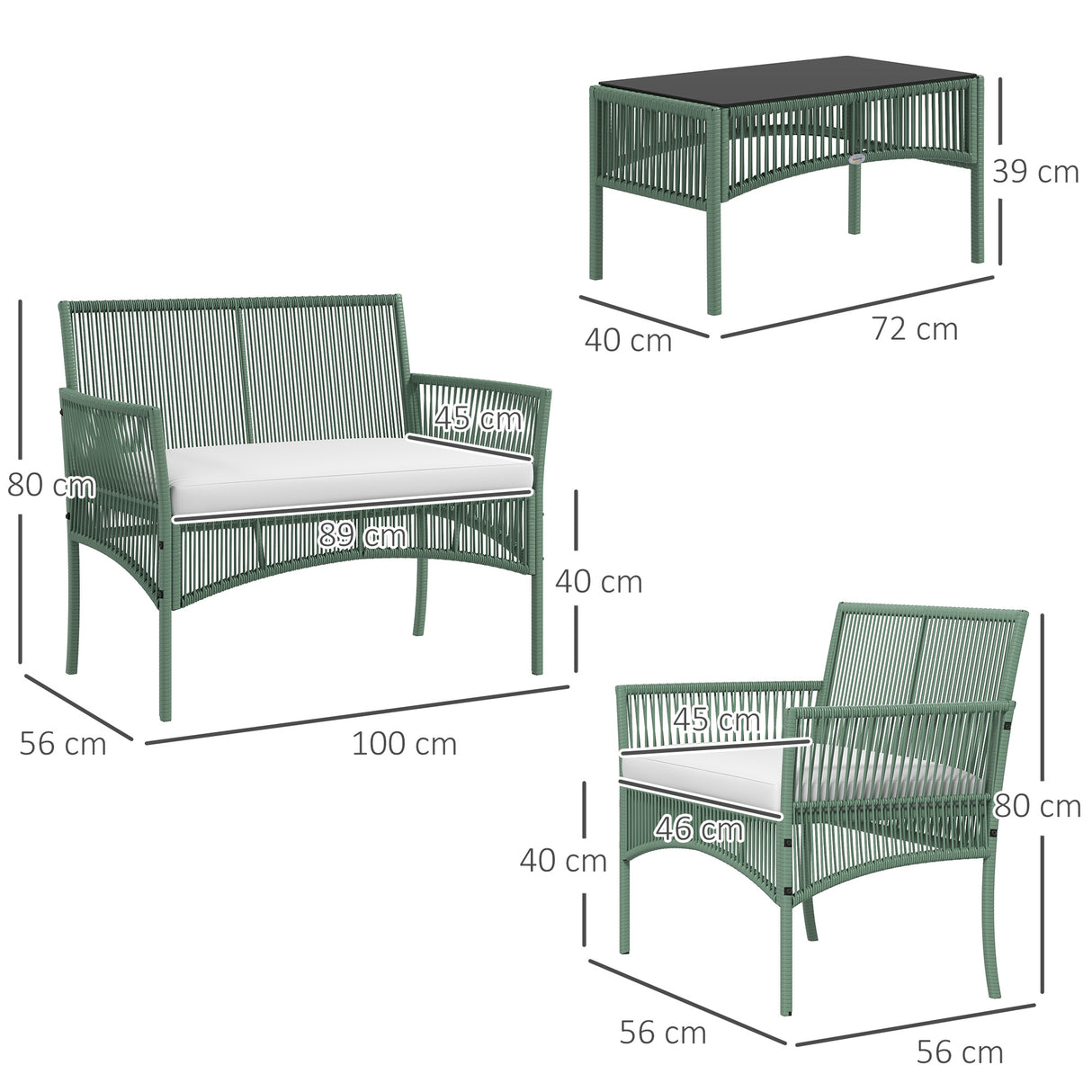 easycomfort easycomfort set da giardino in rattan da 4 pezzi con 2 poltroncine divano e tavolino da caffe verde