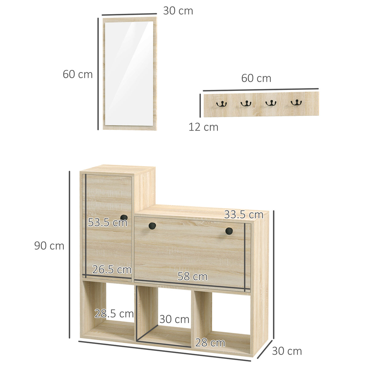 easycomfort easycomfort set da ingresso con attaccapanni a muro 4 ganci scarpiera per 9 scarpe armadietto e specchio