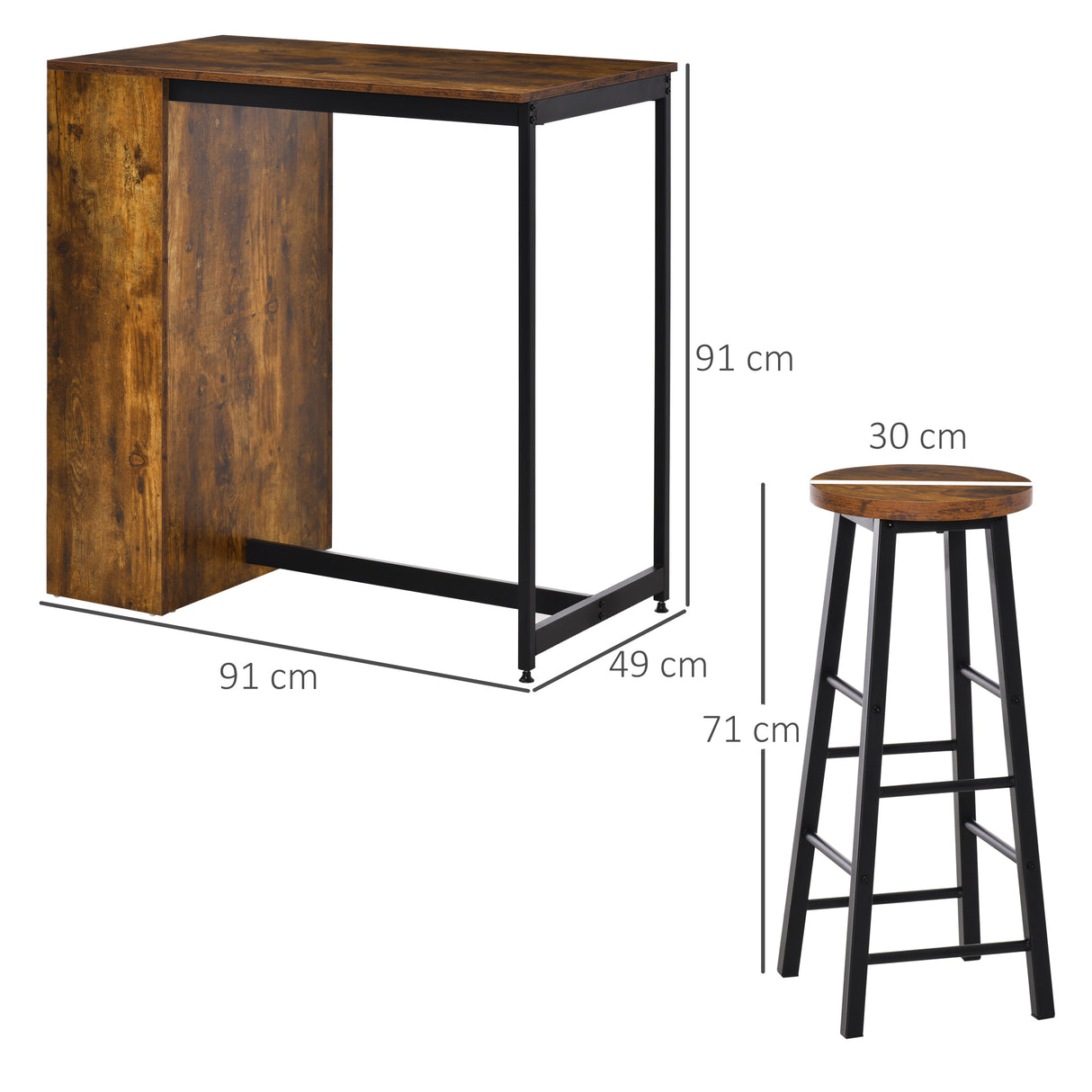 easycomfort easycomfort set da pranzo con bancone bar con 3 ripiani e 2 sgabelli alti con poggiapiedi stile industriale marrone