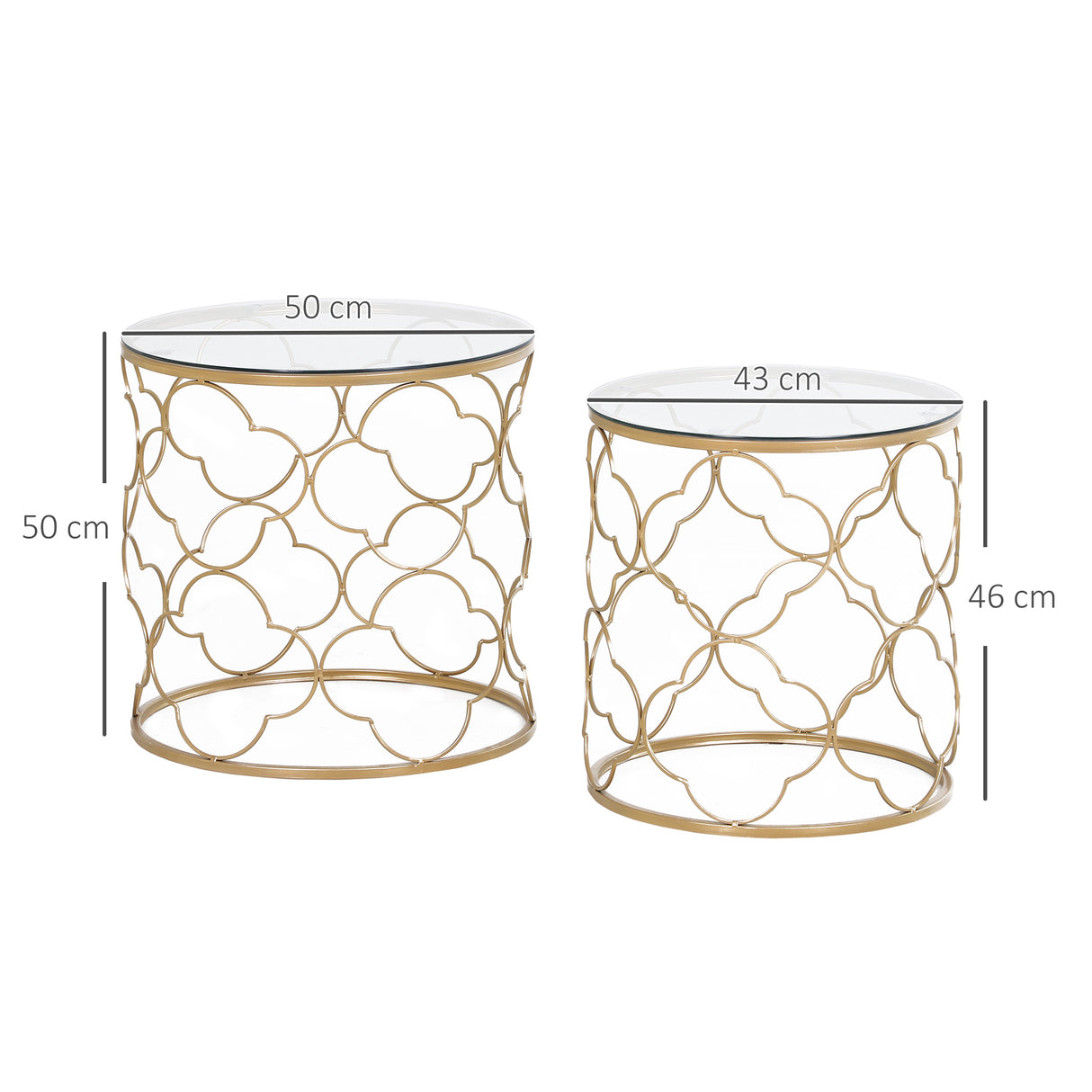 easycomfort easycomfort set di 2 tavolini da salotto impilabili art deco in metallo con piano in vetro oro