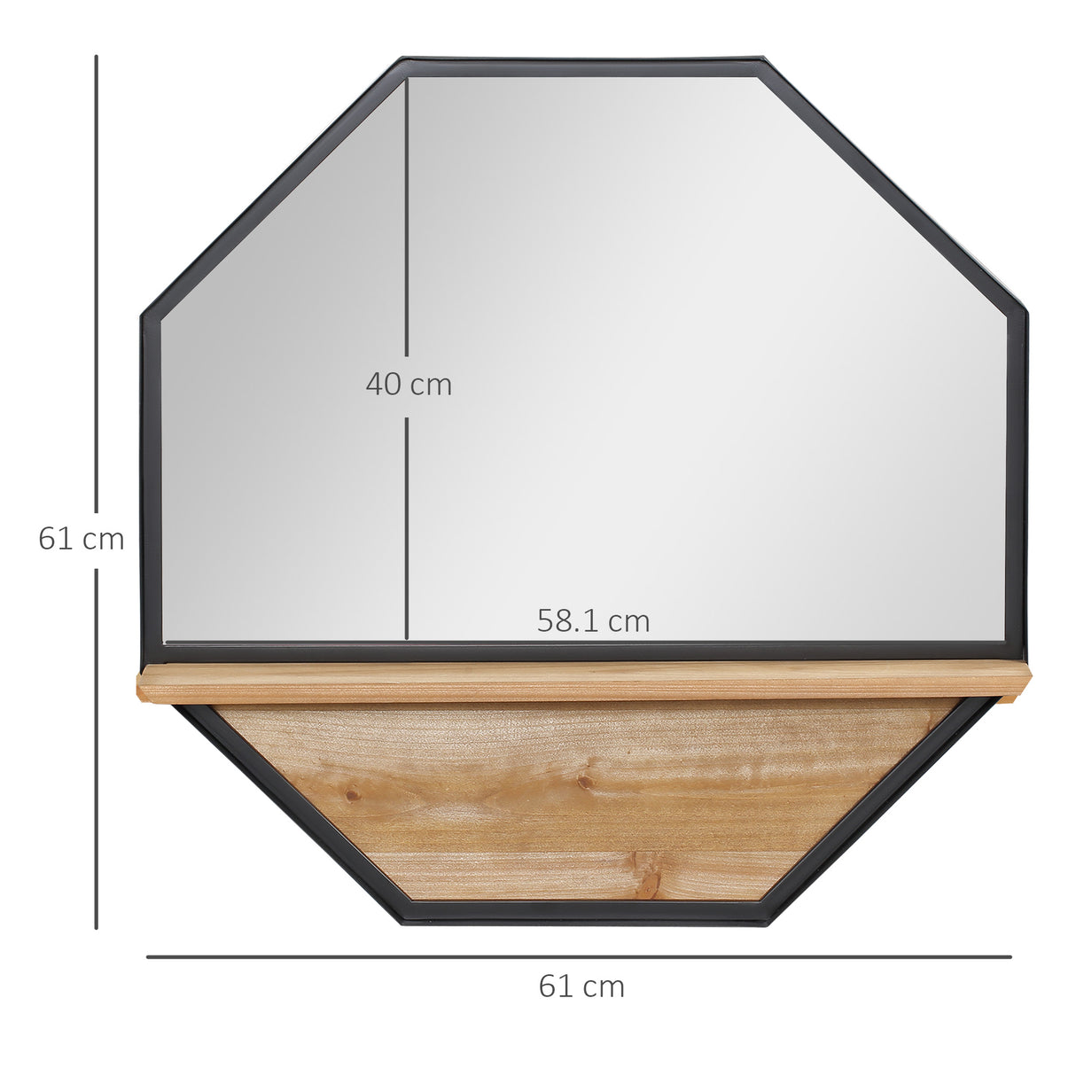 easycomfort easycomfort specchio da parete ottagonale in metallo con mensola in legno 61x61cm nero
