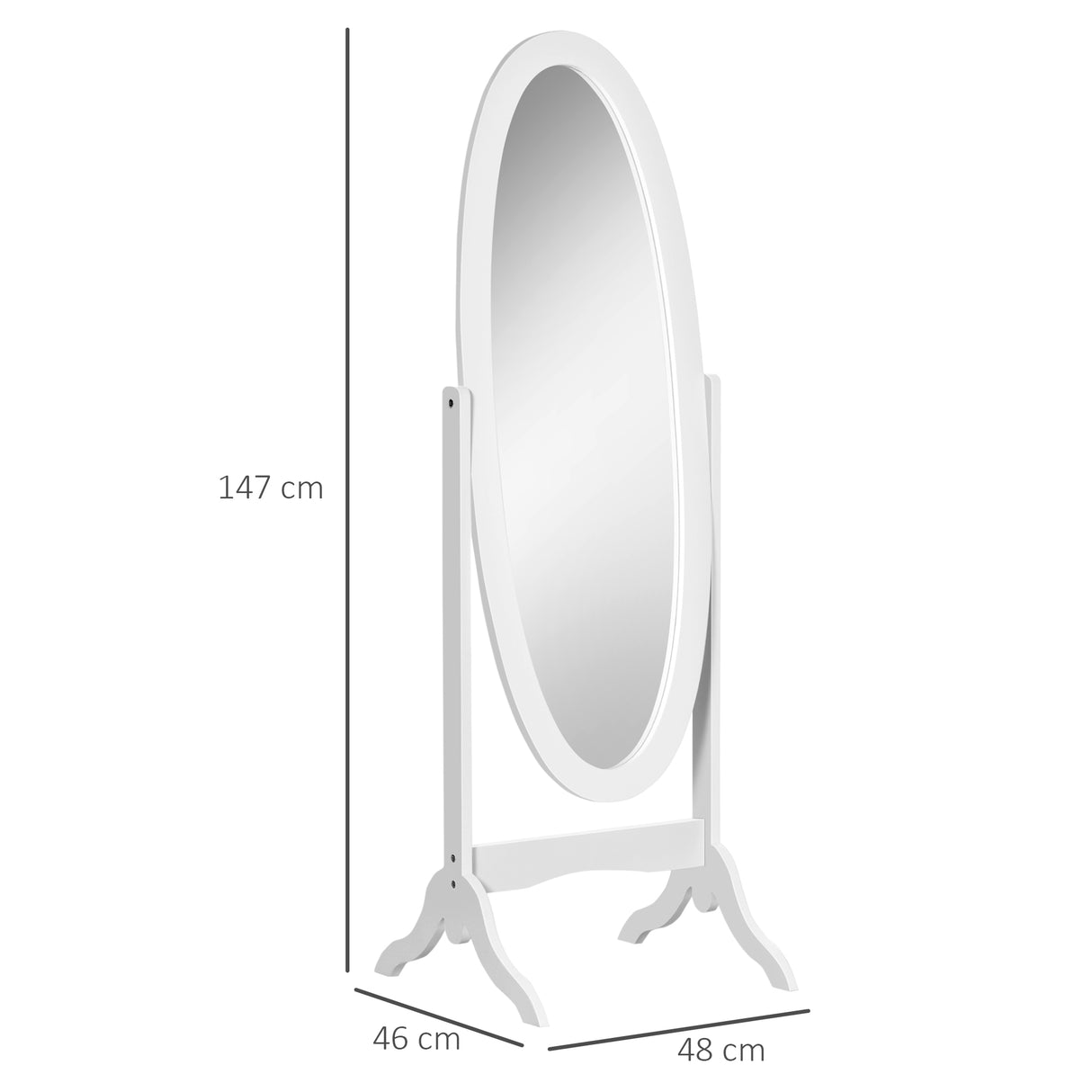 easycomfort easycomfort specchio da terra ovale a figura intera con inclinazione regolabile 47 5x45 5x154 5cm bianco