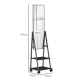 easycomfort easycomfort specchio verticale da terra con 2 ripiani e 4 rotelle in acciaio e legno 42x37x155 cm nero