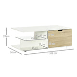 easycomfort easycomfort tavolino basso da caffe in truciolato con cassetti e ripiano in vetro per soggiorno e ingresso 106x58x39 cm bianco