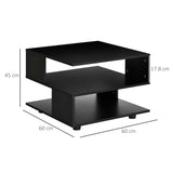 easycomfort easycomfort tavolino da caffe asimmetrico in legno con ripiani e piedini regolabili 60x60x45cm nero