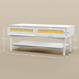easycomfort easycomfort tavolino da caffe boho con 2 cassetti e ripiano in rattan e truciolato 120x50x50 cm bianco e color legno
