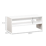 easycomfort easycomfort tavolino da caffe moderno in legno a 2 livelli con ripiano aperto 100x40x41 5 cm bianco