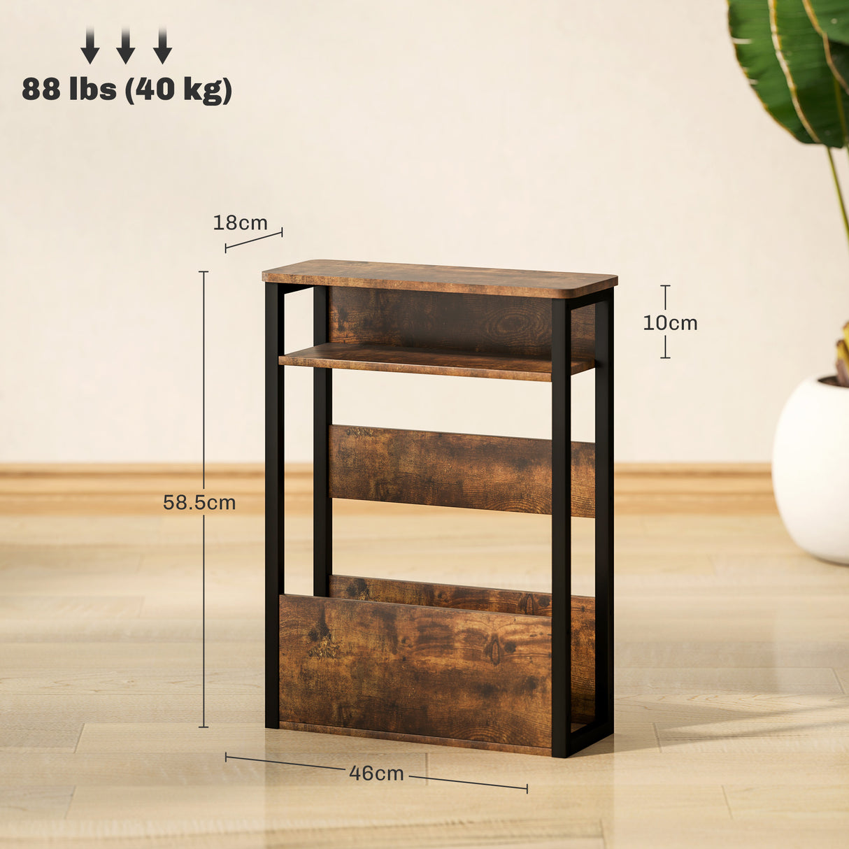 easycomfort easycomfort tavolino da soggiorno in stile industriale con 2 ripiani in legno e metallo 46x18x58 5 cm marrone
