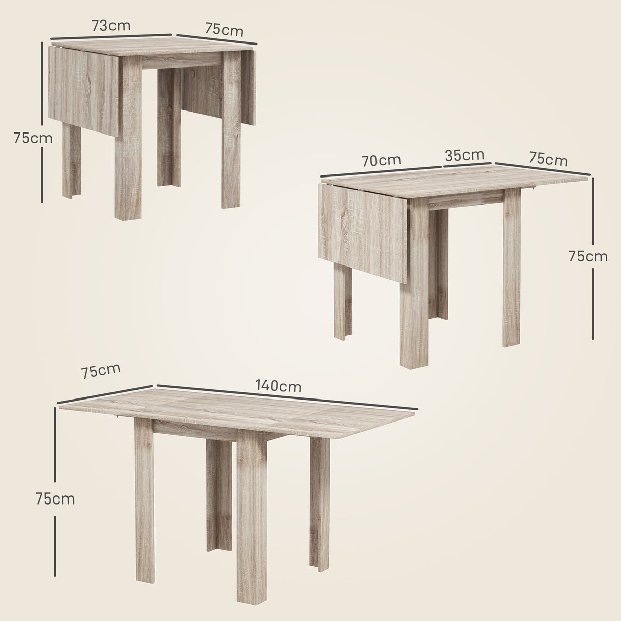 easycomfort easycomfort tavolo a ribalta per 4 persone max impermeabile e antigraffio in truciolato 140x70x75 cm color rovere