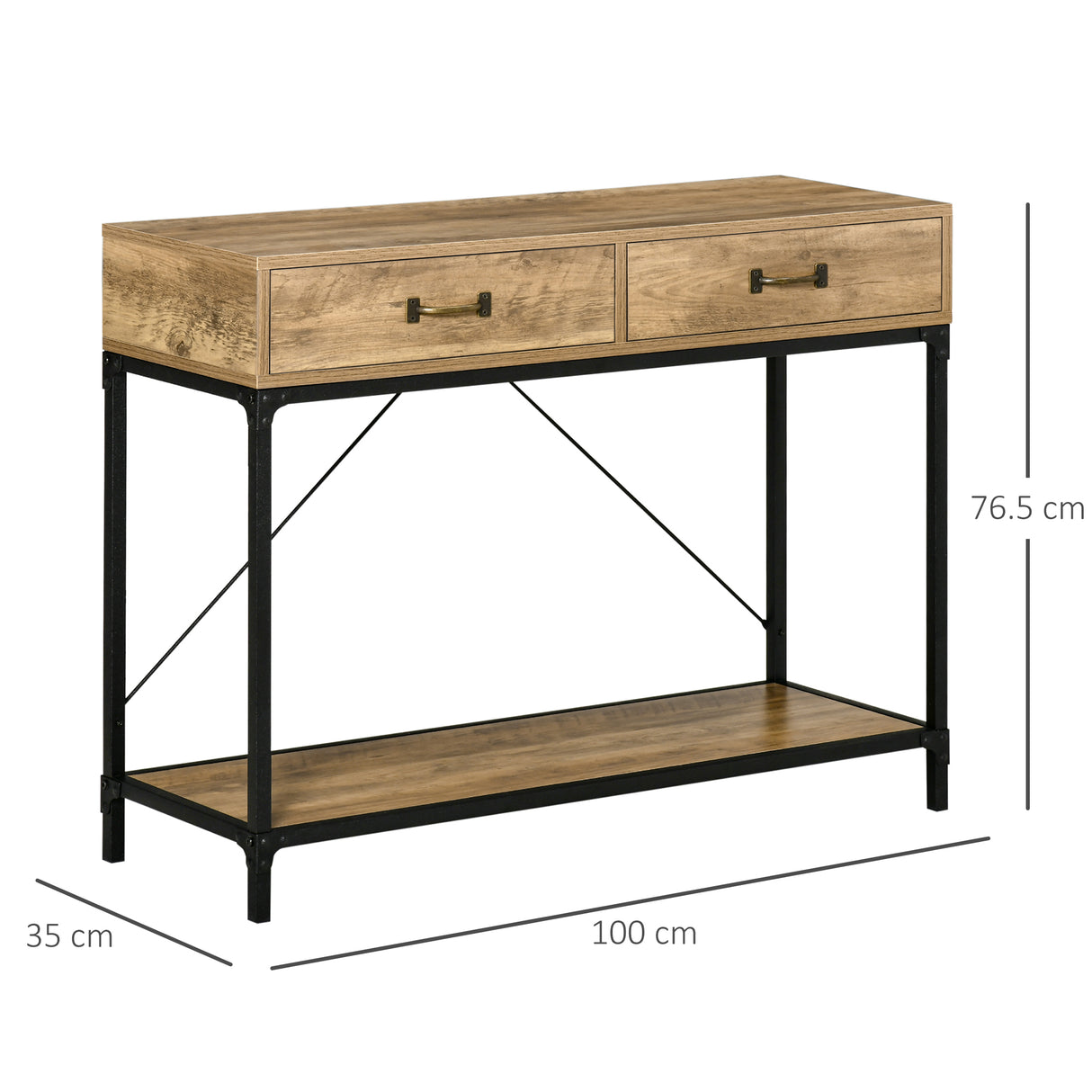 easycomfort easycomfort tavolo consolle stile vintage in metallo e legno con 2 cassetti e mensola 100x35x76 5cm marrone