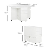 easycomfort easycomfort tavolo da cucina a ribalta con 2 cassetti e armadietto ad ante in truciolato 120x80x75 cm bianco