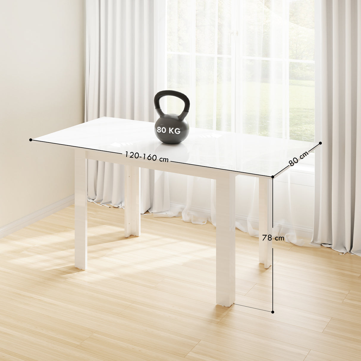 easycomfort easycomfort tavolo da pranzo allungabile per 4 6 persone con pannelli a ribalta in legno 120 160x80x78 cm bianco