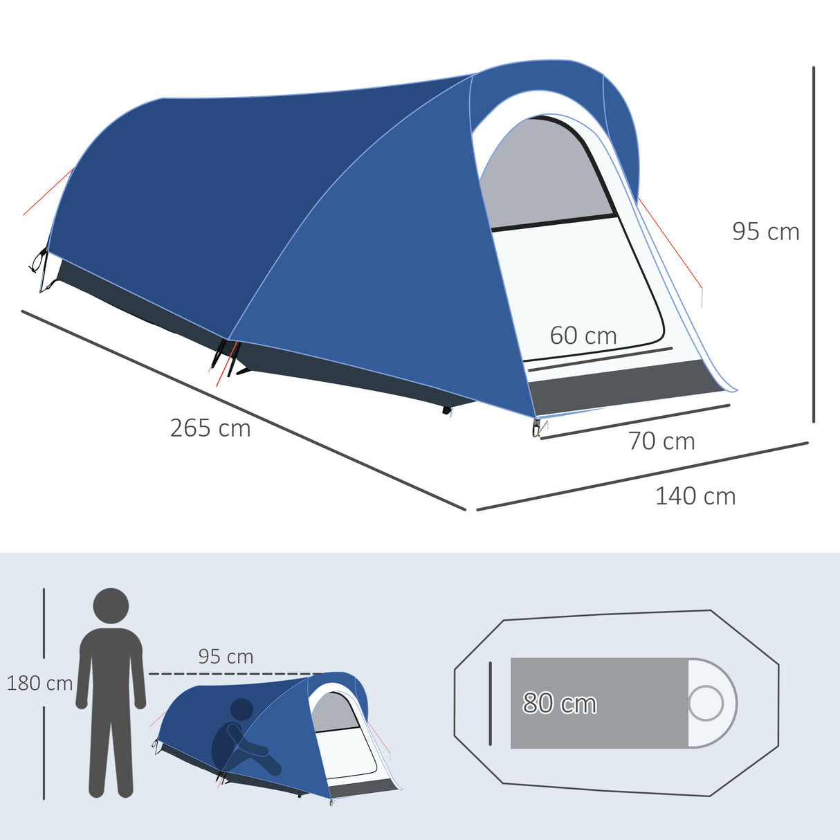 easycomfort easycomfort tenda da campeggio in poliestere e tessuto oxford con gancio interno e finestre a rete 265x140x95 cm