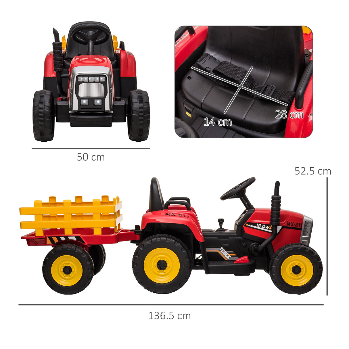 easycomfort easycomfort trattore elettrico per bambini 3 6 anni con rimorchio rimovibile batteria 12v e telecomando rosso
