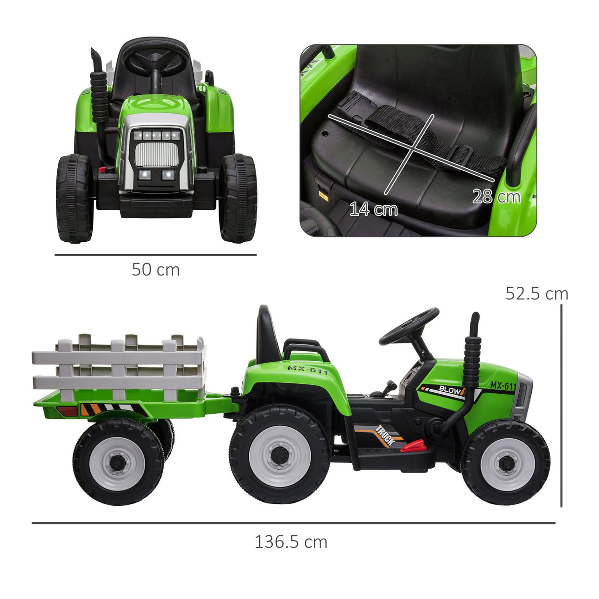 easycomfort easycomfort trattore elettrico per bambini 3 6 anni con rimorchio rimovibile batteria 12v e telecomando verde
