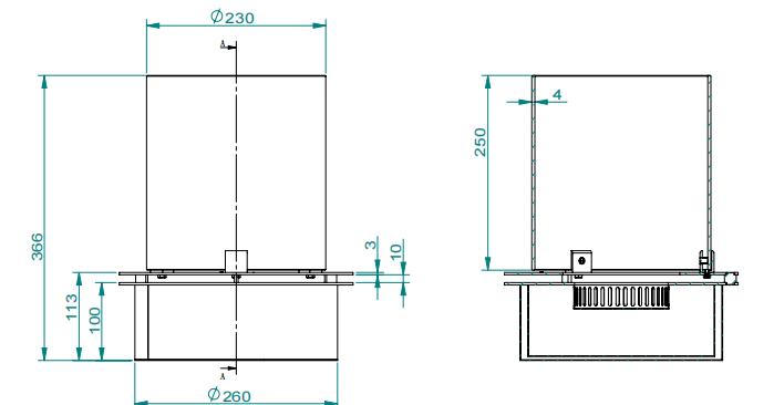 bruciatore tondo con vetro per camino a bioetanolo biocamino inox 3 lt d.30