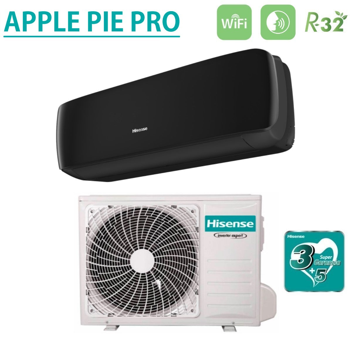 climatizzatore condizionatore hisense inverter serie apple pro black 9000 btu tgve090bg r 32 wi fi integrato classe a__ a_ colore nero