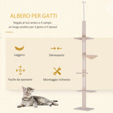 easycomfort easycomfort albero tiragraffi multilivello a soffitto con amaca e altezza regolabile 40x34x230 260cm beige