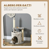 easycomfort easycomfort albero tiragraffi per gatti con casetta e lettino rivestimento peluche e gioco 48x48x86cm grigio