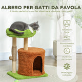 easycomfort easycomfort albero tiragraffi per gatti con casetta lettino e pallina giocattolo in legno e peluche 44x33x61 cm verde