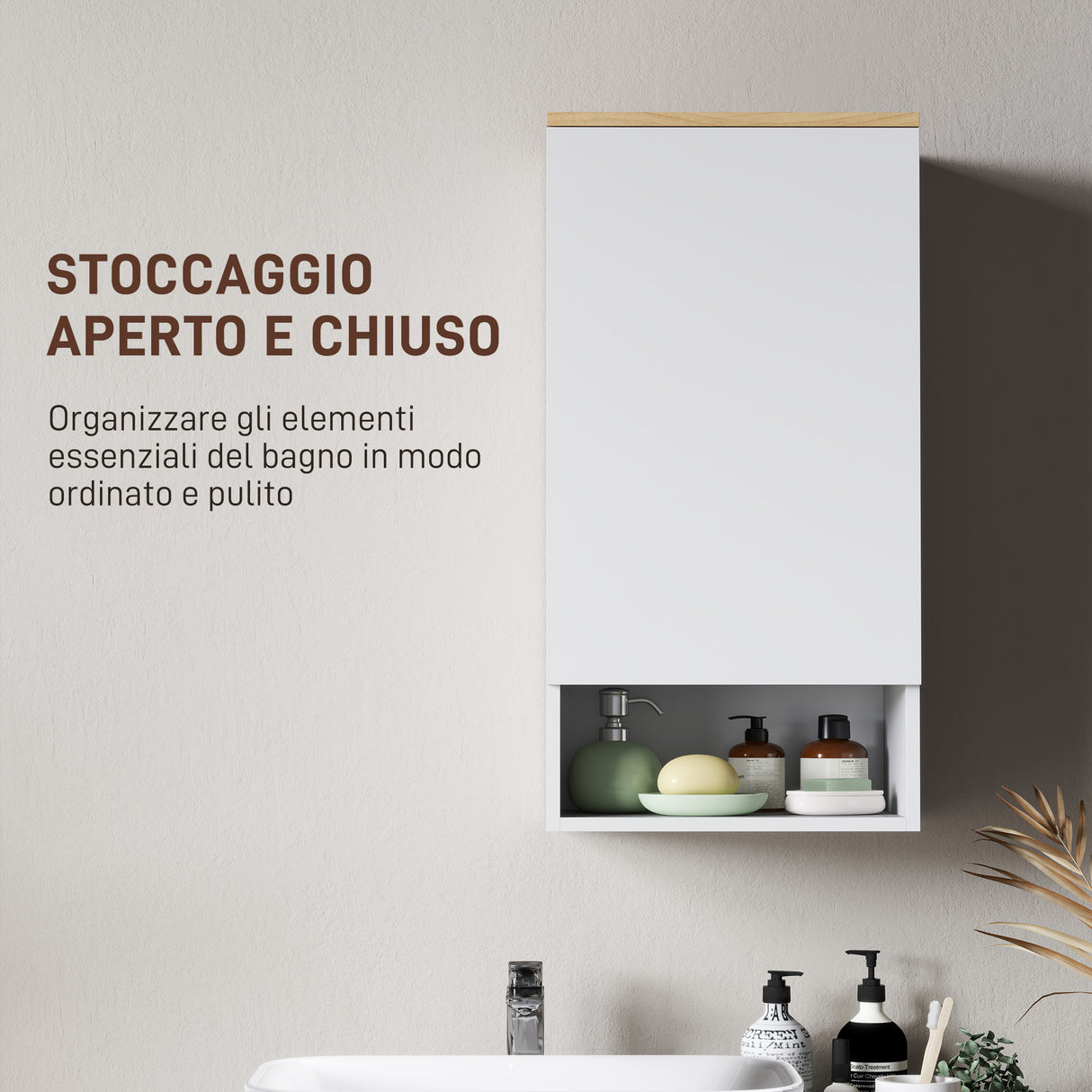 easycomfort easycomfort armadietto bagno a muro con mensole regolabili e ripiano aperto in legno e mdf 40x27x77 cm bianco