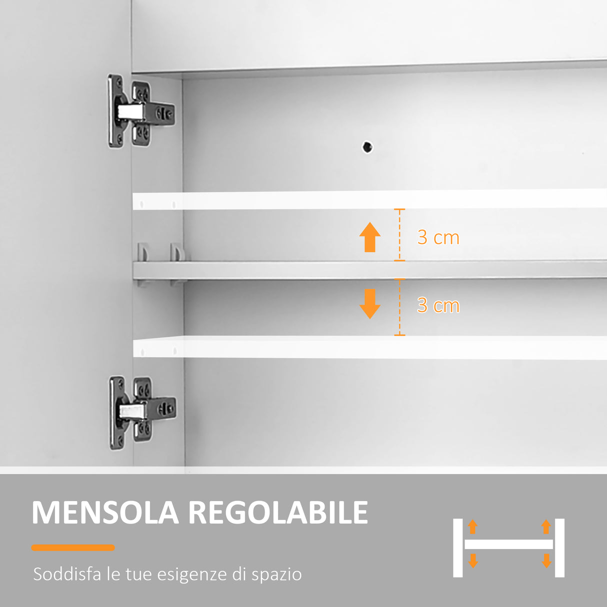 easycomfort easycomfort armadietto con specchio a muro luci a led ripiano aperto e ripiano interno 80x15x60cm