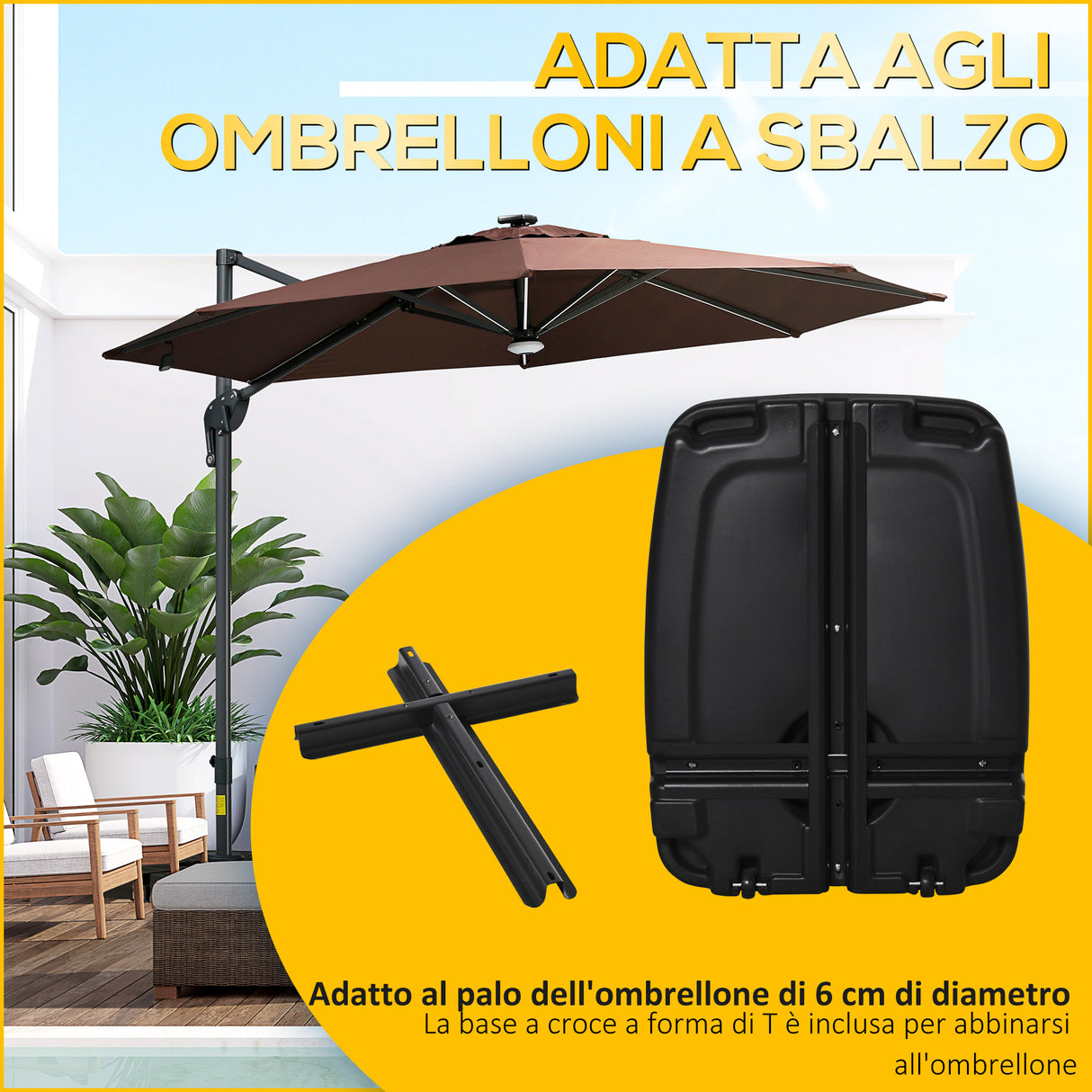 easycomfort easycomfort base per ombrellone a braccio riempibile fino a 75 kg con base a t inclusa 80x60x17 cm nero