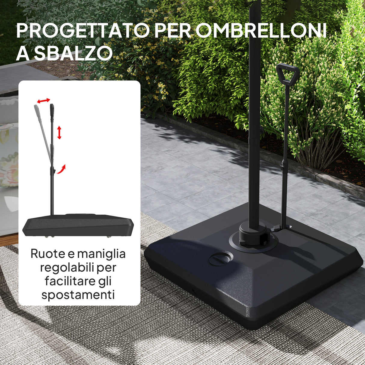 easycomfort easycomfort base per ombrellone a sbalzo in hdpe con maniglia e ruote e riempibile con acqua o sabbia 95x95x117 cm nero