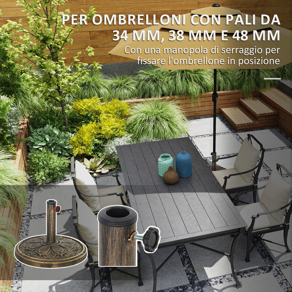 easycomfort easycomfort base per ombrellone da 12 kg con manovella integrata in resina metallo e cemento 46x33 cm bronzo
