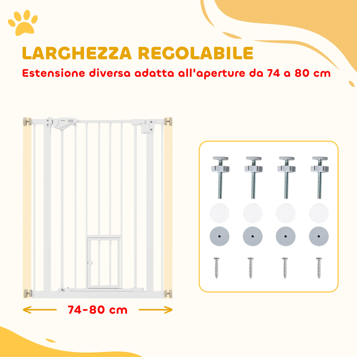 easycomfort easycomfort cancelletto per cani con porta piccola montaggio a pressione e chiusura automatica 74 80x91 4cm bianco