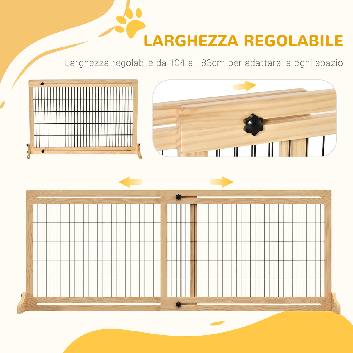 easycomfort easycomfort cancellino per cani da interno estensibile in legno di pino e acciaio 104 183x36x69 cm color legno