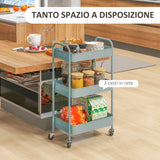 easycomfort easycomfort carrello da cucina a 3 livelli con maniglie e 4 rotelle in acciaio 45x30 6x79 cm azzurro