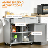 easycomfort easycomfort carrello da cucina multiuso in legno con 2 cassetti armadietto e 4 ruote 104x46x91cm grigio