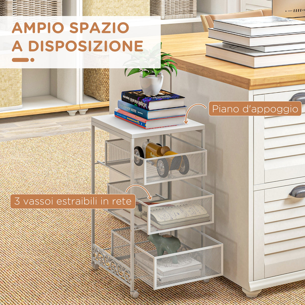 easycomfort easycomfort carrello portaoggetti a 3 livelli in truciolato e acciaio 34x29 5x57 5 cm bianco
