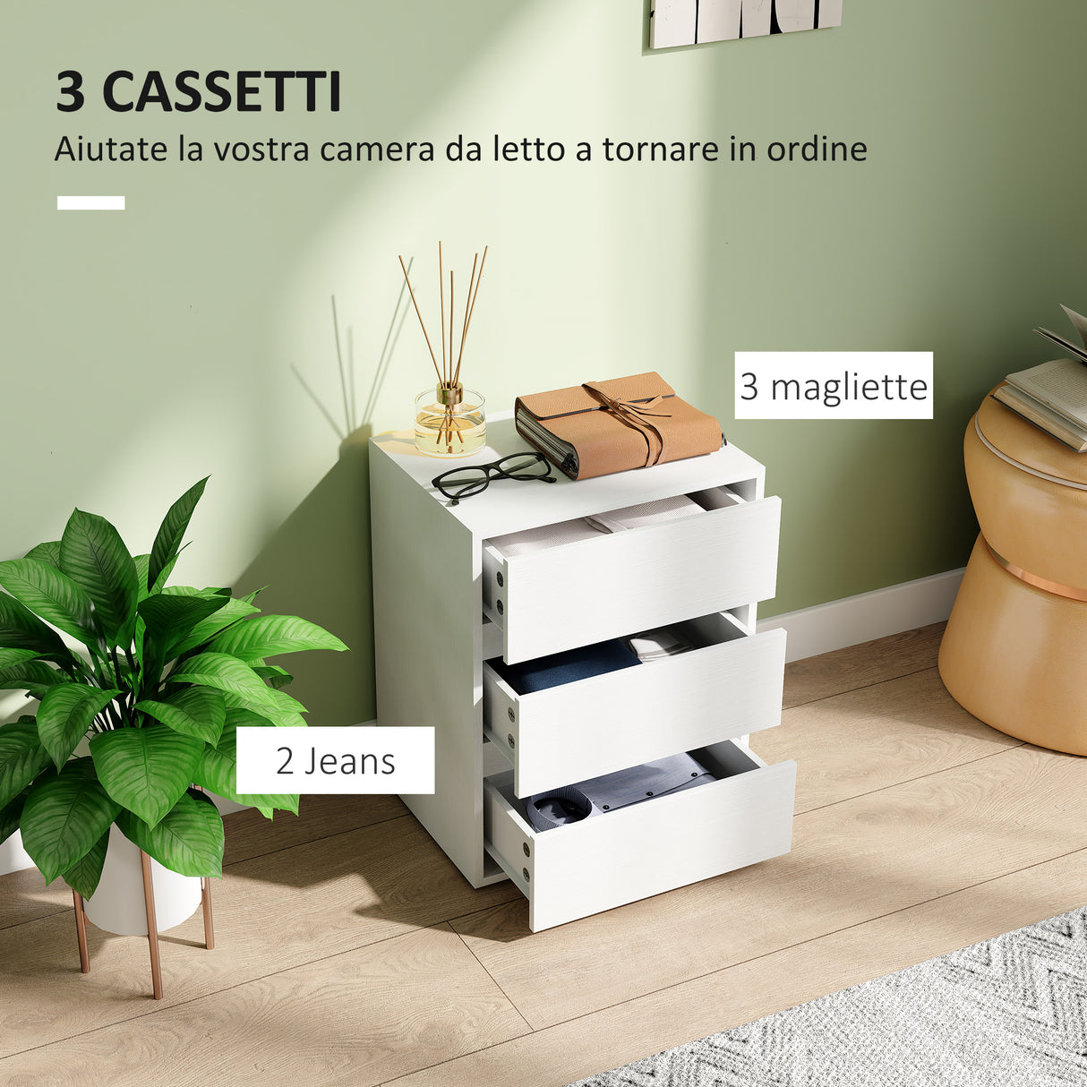 easycomfort easycomfort cassettiera 3 cassetti moderna in legno bianco 40x30x50 5 cm