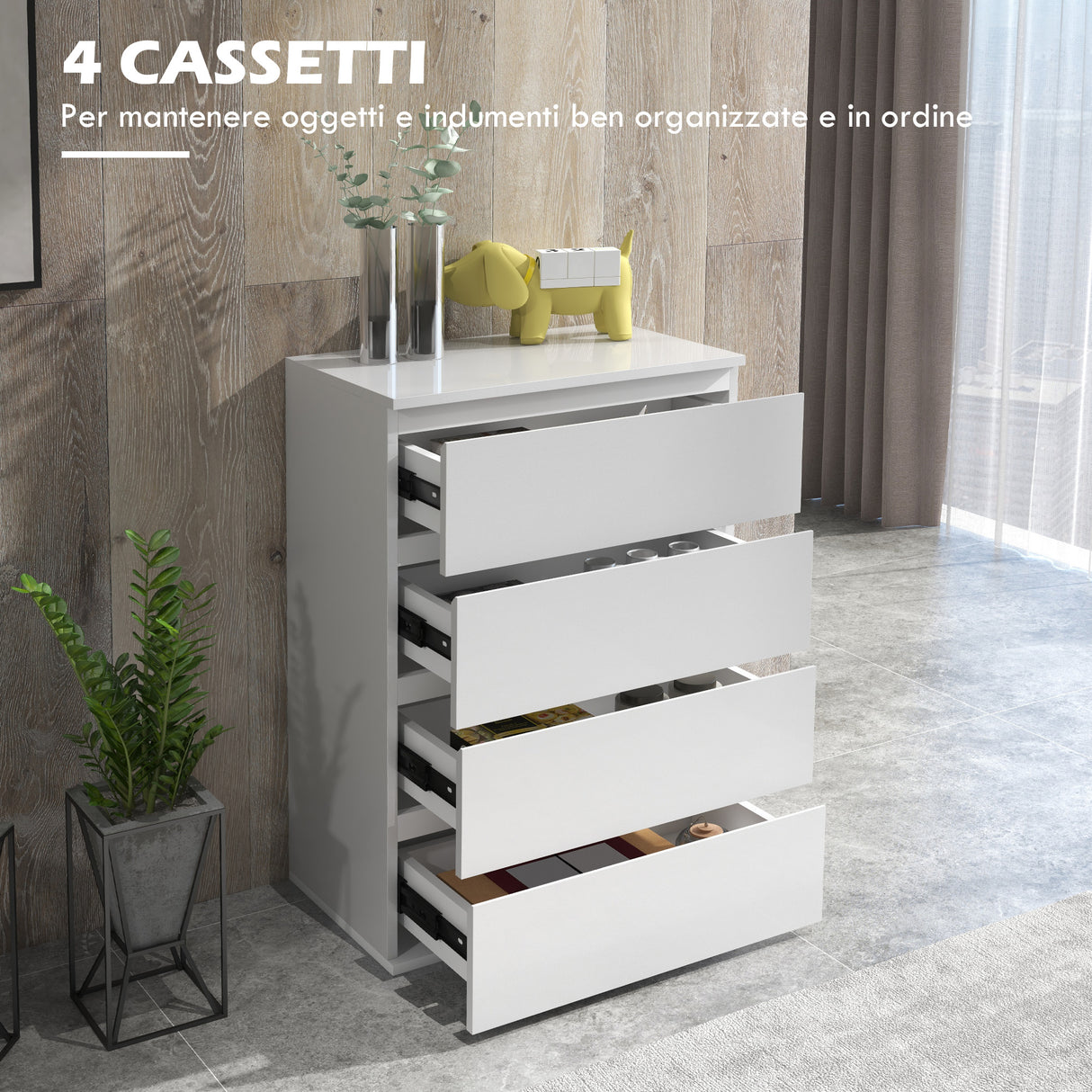 easycomfort easycomfort cassettiera 4 cassetti in legno como per camera da letto moderno e multiuso 55x33x80 cm bianco
