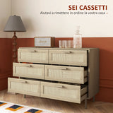easycomfort easycomfort cassettiera 6 cassetti in legno e rattan stile boho per soggiorno e camera da letto 110x40x75 cm
