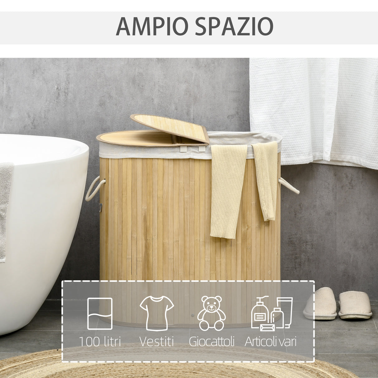 easycomfort easycomfort cesto portabiancheria a 2 sezioni 2 coperchi e capacita 100l con sacca interna removibile 62 5x37x60 5 cm