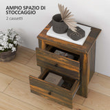easycomfort easycomfort comodino con 2 cassetti dallo stile rustico in legno 40x30x56 cm marrone